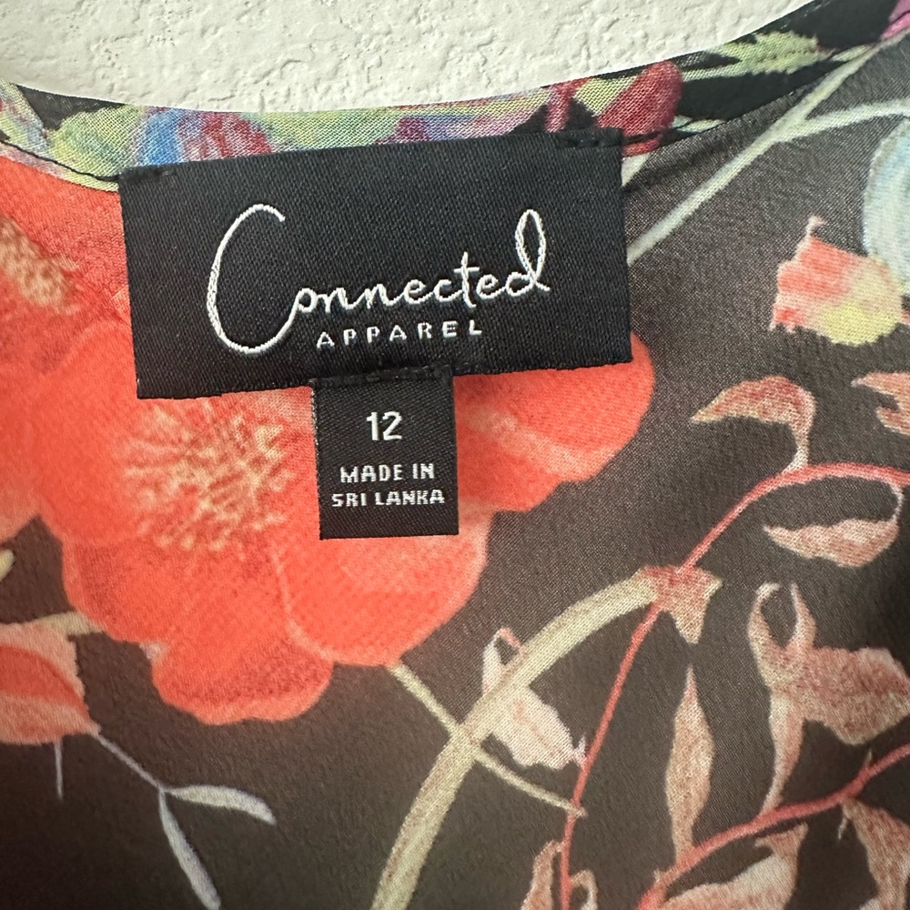 Connected Apparel Red and Pink Floral Dress